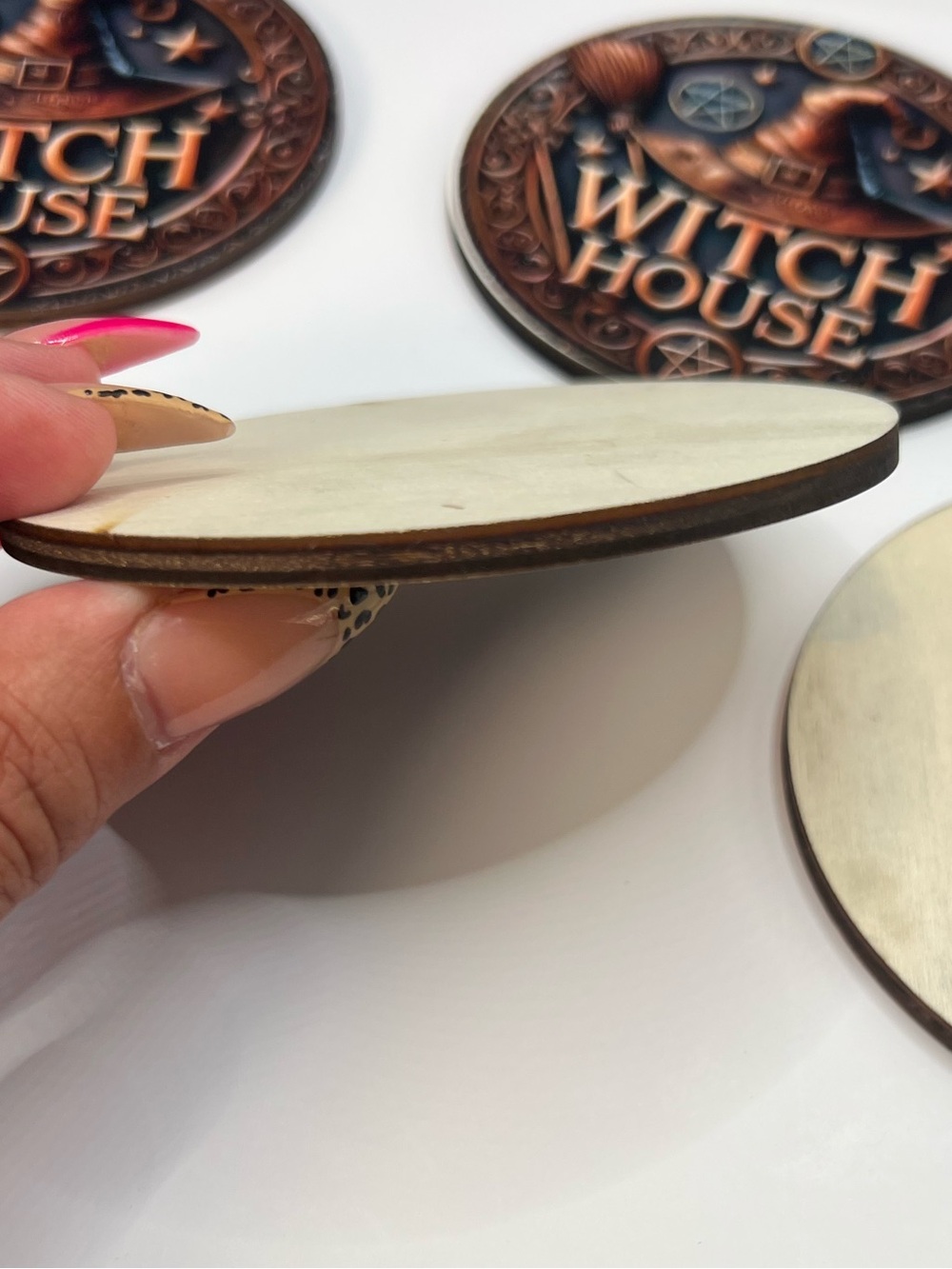 Gothic “Witch House” Non-Slip Wooden Decorative Coasters - Raised 3D 5 Pc- Set - Picture 3 of 4